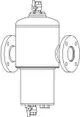 Zeichnung eines Abscheiders mit Flanschanschluss, gekennzeichnet durch eine zentrale Behälterform und einen unteren Abgang, hergestellt von IMI Hydronic Engineering.
